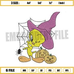 tweety bird spooky halloween pumpkin embroidery