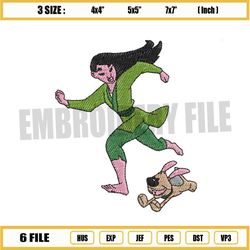 mulan running with little brother embroidery