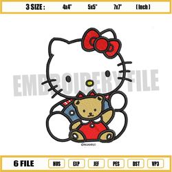 cute cat kitty with little bear embroidery png