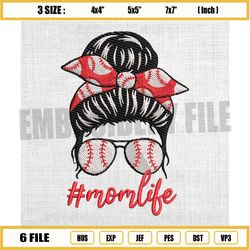 mom life sport messy bun girl softball embroidery