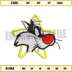 sylvester jr the star cat embroidery