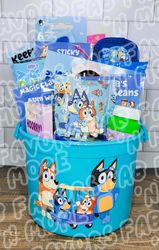 personalized bluey easter bucket, bluey easter, easter, easter basket, bluey gift basket, bluey, bluey gift