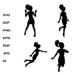 anime girl with short ponytail silhouette set