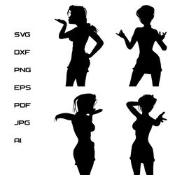 cartoon girl in short dress silhouette set