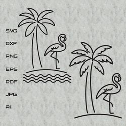 outline abstract flamingo and palm tree