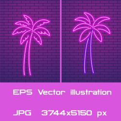 neon glowing pink palm tree