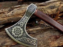 handmade stainless steel axe with handle detail