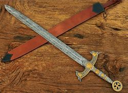 handmade damascus steel sword battle ready sword, hand forged damascus steel vik