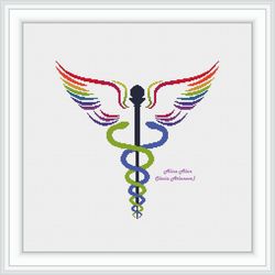 cross stitch pattern medical symbol caduceus rainbow staff snake wings medicine doctor counted crossstitch patterns pdf