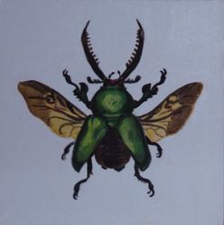 tiny acrylic painting the bug 6x6 inches, small acrylic painting, original wall art, mini painting acrylic