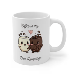 coffee is my love language, cute mugs, ceramic mugs, cartoon mugs, quote mugs