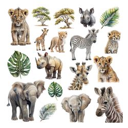 watercolor baby safari animals png