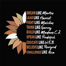 inspiring black leaders flower black history month dream like martin svg files for cricut