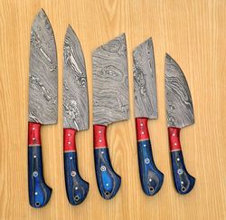 damascus steel kitchen knife package - 5 essential knives set