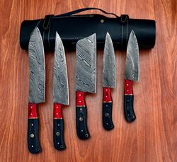 signature hand forged damascus kitchen knife set - 5 pieces