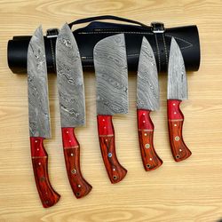 masterfully crafted damascus kitchen knife set - 5 pieces