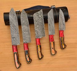 professional grade damascus kitchen knife set - 5 pieces