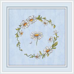 chamomile cross stitch pattern wreath cross stitch pattern flowers cross stitch pattern summer cross stitch pattern