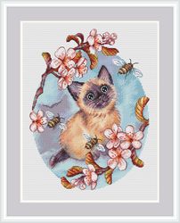 cat cross stitch pattern flowers cross stitch pattern cherry blossom cross stitch pattern spring cross stitch pattern