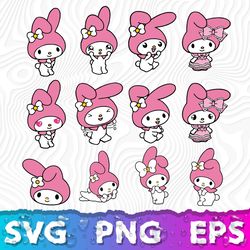 my melody svg, sanrio svg, my melody cricut, my melody png, transparent my melody png, my melody clipart bundle