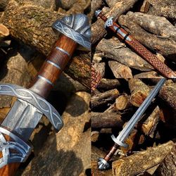 handmade damascus viking sword with scabbard . northman viking sword .medieval sword, battle ready sword |valentine's