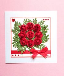 boxed luxury red rose greeting card for every occasion: mother's day, birthday, wedding, anniversary