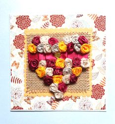 boxed greeting card with a heart of rosebuds, all occasion handmade luxury card for birthday, mother's day, anniversary