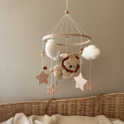 lion baby mobile , baby mobile with a lion, nursery decor, mobile neutral