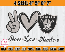 peace love raiders embroidery file, raiders embroidery design, nfl embroidery design, sport embroidery