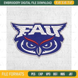 florida atlantic university owls ncaa logo embroidery design