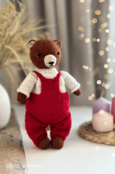 teddy bear knitting pattern. stuffed knitted doll, animal toy pattern.