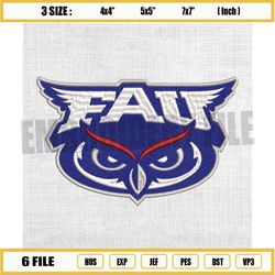 florida atlantic university owls ncaa logo embroidery design