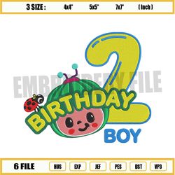 happy birthday 2nd boy cocomelon embroidery designs