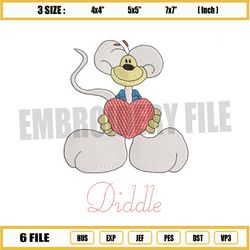 diddle mouse holding heart embroidery