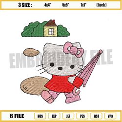 hello kitty raining day embroidery png