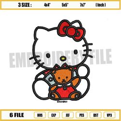 hello kitty with small bear embroidery png