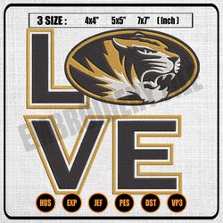 missouri tigers football mascot love logo embroidery, ncaa logo embroidery designs, machine embroidery designs