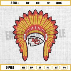 kansas city chiefs headdress embroidery design, chiefs embroidery, nfl embroidery, sport embroidery, embroidery design