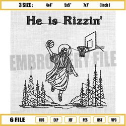 he is rizzing embroidery design, jesus playing basketball embroidery, christian embroidery