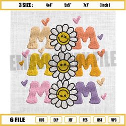 smiley daisy mom embroidery design, wildflowers mom embroidery, retro mother day embroidery