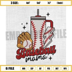 baseball mama embroidery design, retro stanley cup embroidery, softball drink embroidery