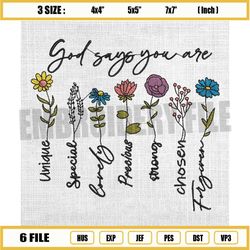 god says you are embroidery design, spring wildflowers embroidery, floral quotes embroidery