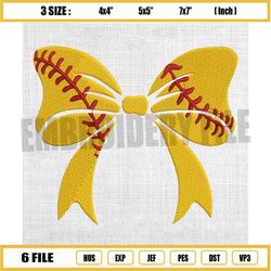 softball yellow bow tie embroidery design, mother day sport embroidery, baseball mama embroidery