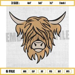highland cow head embroidery design, western cow embroidery, cute yak embroidery