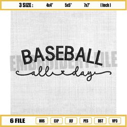 baseball all day embroidery design, love softball embroidery, sport lover embroidery