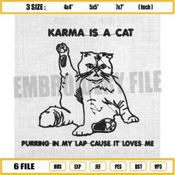 karma is a cat embroidery design, purring in my lap cause it loves me embroidery, cat embroidery