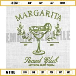 cocktail margarita embroidery design, social club embroidery, save water drink tequila embroidery