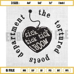 the tortured poets department embroidery design, heart boom embroidery, taylor swift album embroidery