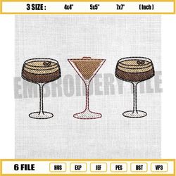 martini cocktail embroidery design, drink embroidery, bartender embroidery, club embroidery