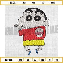 shin chan embroidery design, crayon shin chan embroidery, cartoon embroidery, eating rice embroidery